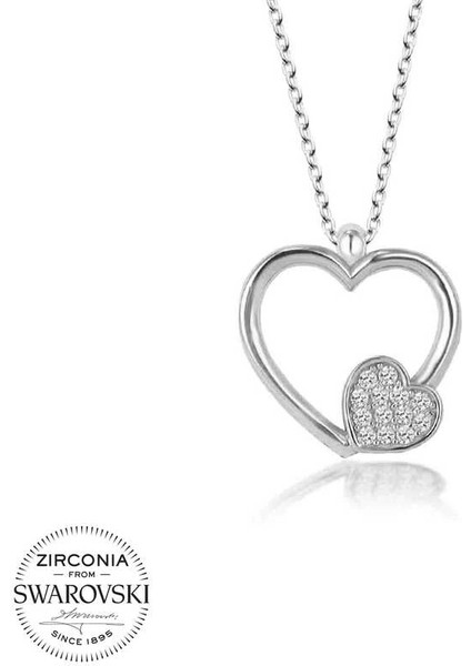 Swarovski Taşlı Gümüş Kalp Bayan Kolye