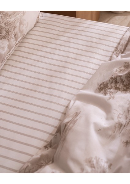 Bonneville Çift Kişilik %100 Pamuk Ranforce Baskılı Nevresim Takımı - Bej