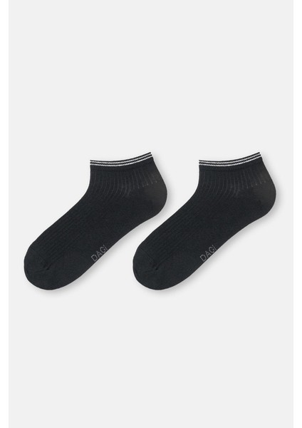 Siyah-Antrasit Melanj Erkek 2'li Pamuklu Rıb Dokulu Patik Çorap