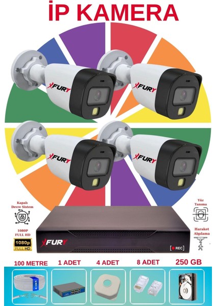 4 Lü Ip Güvenlik Kamera Seti Sesli 4mp Gece Renkli Su Geçirmez 5515S 250GB fiyatları