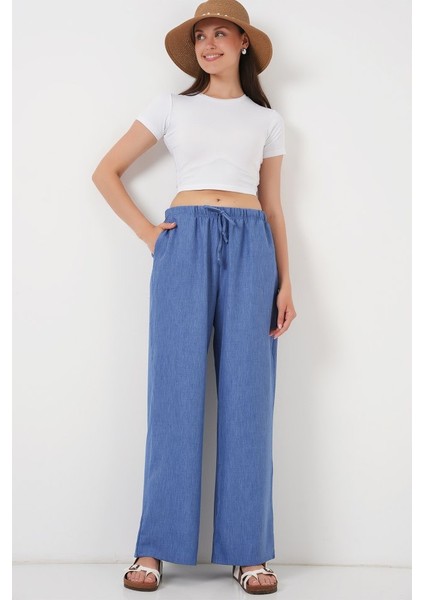 Geniş Paça Keten Pantolon 6735 - Indigo