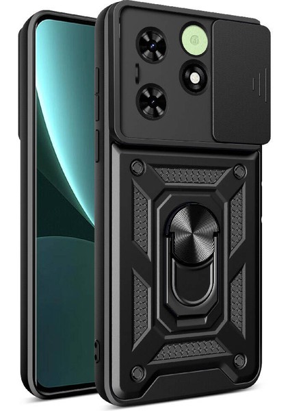 Tecno Spark 20 Kılıf Magnetik Standlı Kamera Korumalı Znth Sürgülü Vega Kapak-Siyah