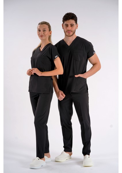 Siyah Dr. Greys Modeli Likralı Hemşire Forması Yarasa Kol Doktor Scrubs Hastane Takımı fiyatları