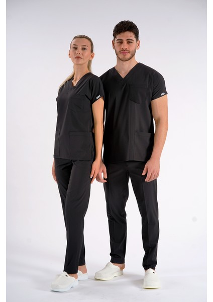 Siyah Dr. Greys Modeli Likralı Hemşire Forması Yarasa Kol Doktor Scrubs Hastane Takımı indirimleri