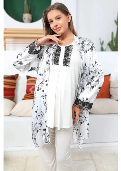 Mommysh 55711 Kadın Lohusa Saten Sabahlıklı Pijama Takımı fiyatları