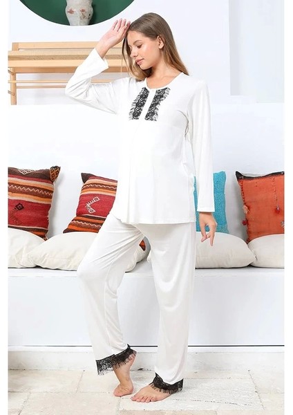 Mommysh 55711 Kadın Lohusa Saten Sabahlıklı Pijama Takımı modelleri