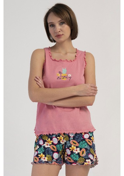 Pamuklu Kadın Genıs Askılı Şortlu Pijama Takım , 409082