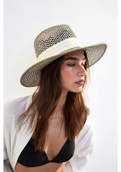 Kadın Doğal Yosun Hasır Panama Şapka