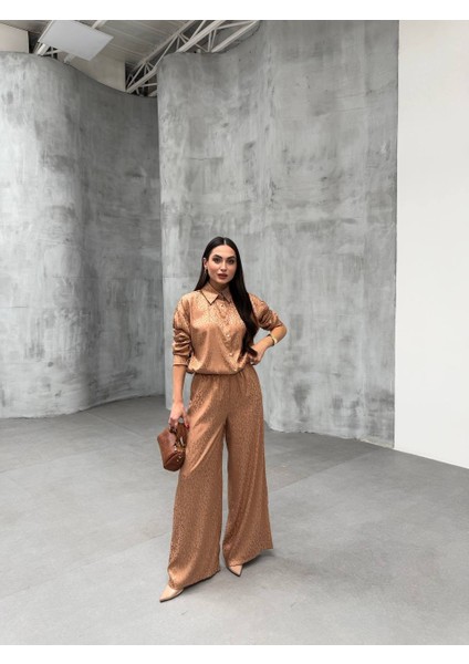 Bohem Esintilerle Şıklık Jakarlı Oversize Gömlek & Pantolon Takım