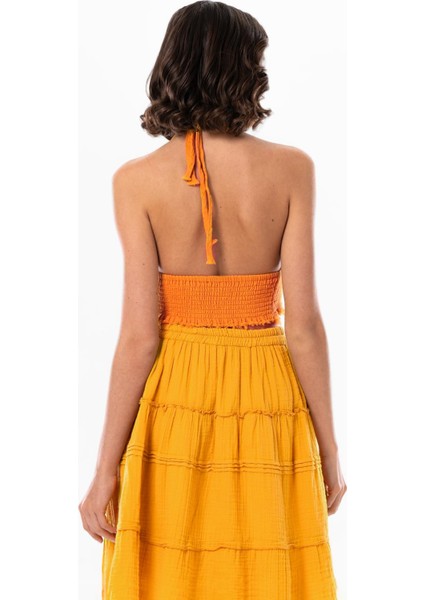 Göcek Bağlama Detaylı Yazlık Müslin Büstiyer Turuncu Trnc fiyatları