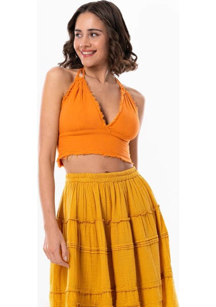 Göcek Bağlama Detaylı Yazlık Müslin Büstiyer Turuncu Trnc fırsatları