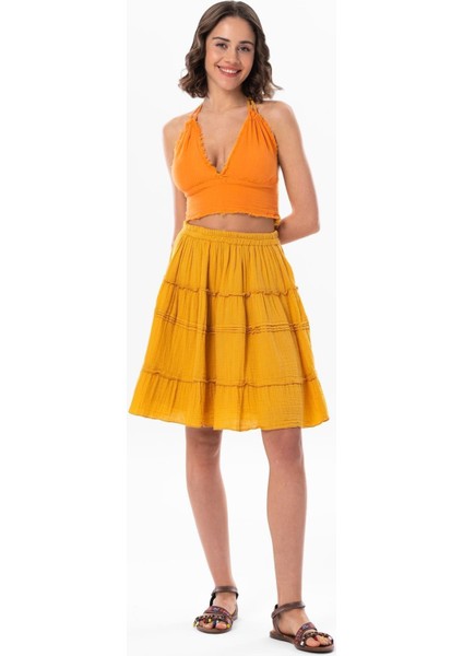Göcek Bağlama Detaylı Yazlık Müslin Büstiyer Turuncu Trnc indirimleri