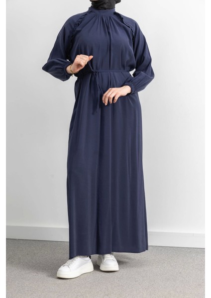 Reglan Kol Fırfır Detaylı Elbise - Lacivert
