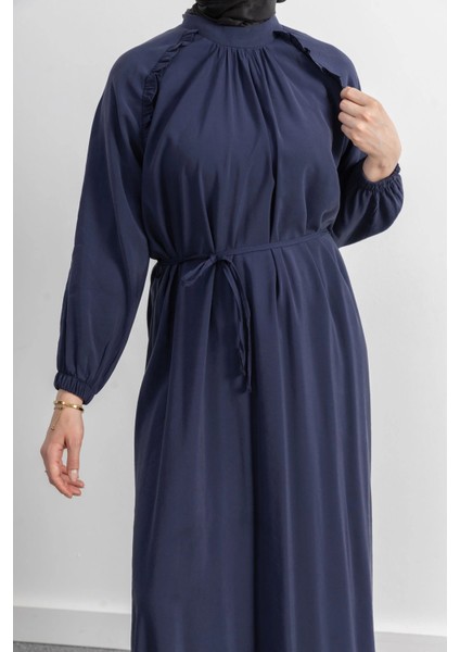Reglan Kol Fırfır Detaylı Elbise - Lacivert
