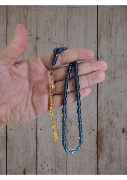 ATEŞ KEHRİBAR TESBİH MAVİ RENK BEYZİ KESİM HEDİYE T-835 fiyatları