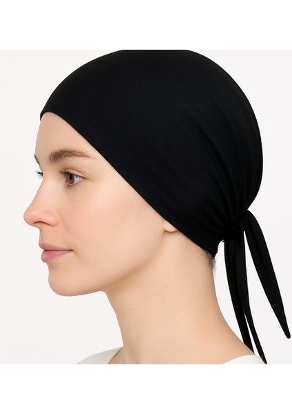 Silikonlu Düz Bone Kaymayan Tesettür Hijab Iç Bone Dikişsiz Siyah