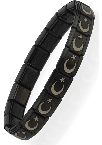 Ay Yıldız Türk Bayrağı Italyan Charm Unisex Çelik Bileklik SCB55