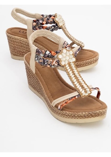 (Park Moda) Taşlı Kadın Dolgu Topuklu Sandalet Bej fiyatları