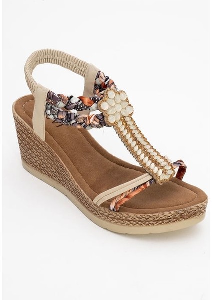 (Park Moda) Taşlı Kadın Dolgu Topuklu Sandalet Bej modelleri
