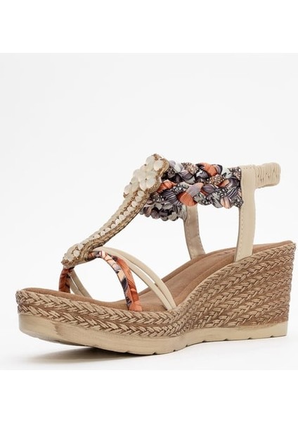 (Park Moda) Taşlı Kadın Dolgu Topuklu Sandalet Bej fırsatları