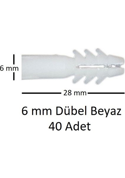 Dübel, 6 mm Beyaz Dübel, 40 Adet modelleri