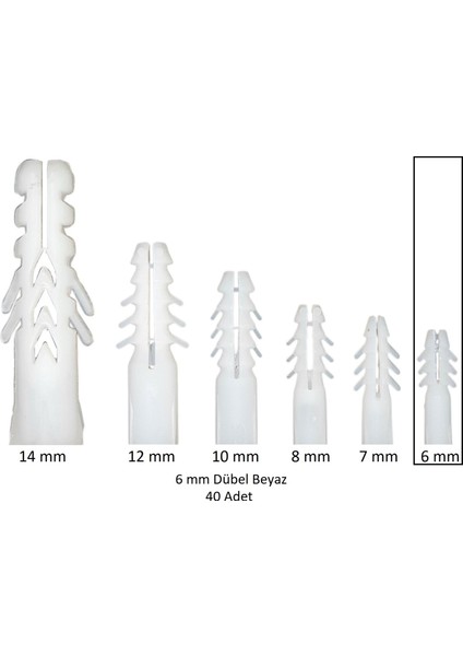 Dübel, 6 mm Beyaz Dübel, 40 Adet fırsatları