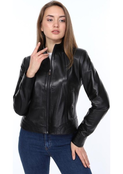 Hakiki Deri Siyah Nico Kadın Ceket