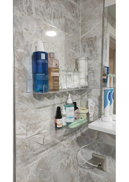 Mutfak Düzenleyici Pleksi Raf 25 cm x 10 cm + Çift Taraflı Silikonlu Bant 18MM x 2 Metre