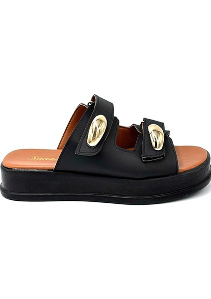 (Şanzelize) Çift Cırtlı Günlük Kadın Terlik Siyah modelleri