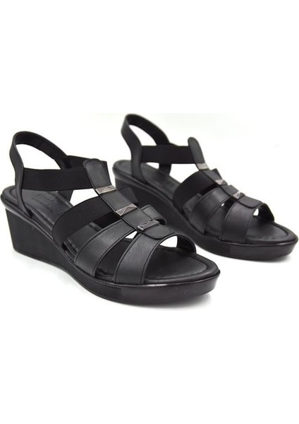 Shoes Poli Hafif Taban Lastikli Doldu Topuklu Kadın Sandalet Siyah fiyatları