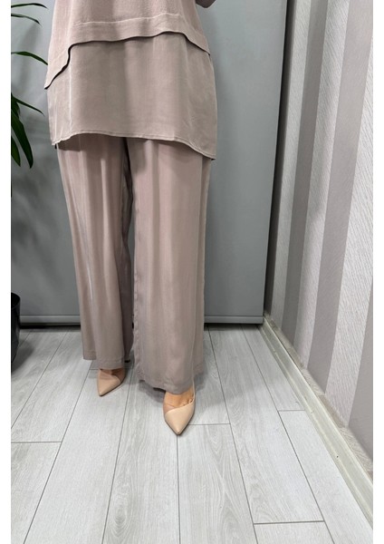 Beli Lastikli Bol Paça Cupro Pantolon Mink T25Y-7007