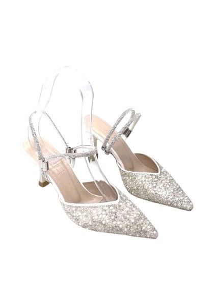 Taş Detaylı Burnu Kapalı Kadın Abiye Ayakkabı Beyaz modelleri