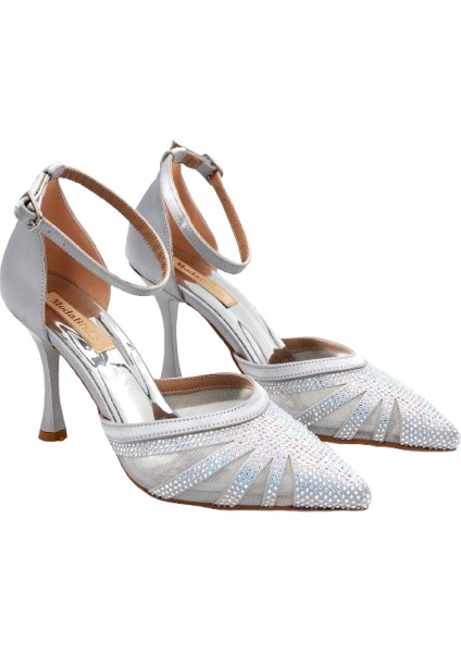 Damla Taş Detaylı Topuklu Kadın Ayakkabı Gumüş