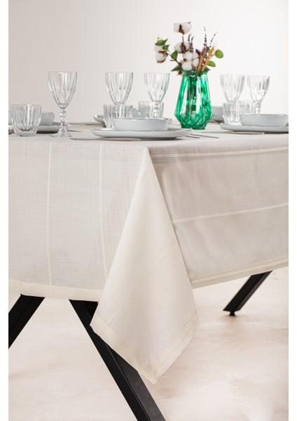 Belen Çizgili Krem Masa Örtüsü