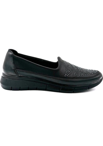 Içi Deri Poli Hafif Taban Damla Taş Detaylı Günlük Kadın Ayakkabı Siyah modelleri
