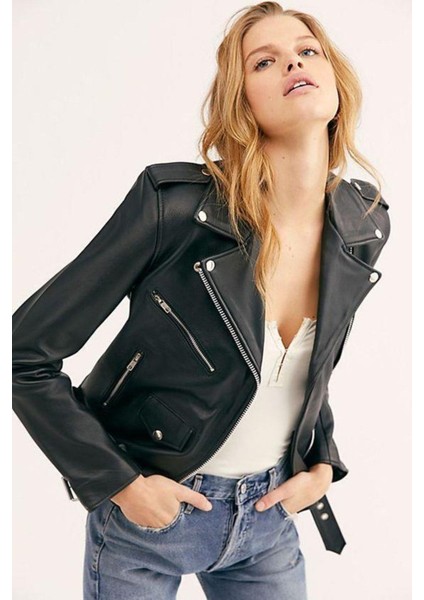 Hakiki Deri Siyah Colette Kadın Ceket