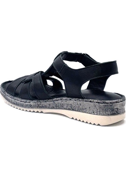 (Ces) Hakiki Deri Poli Hafif Taban Comfort Kadın Sandalet Siyah modelleri