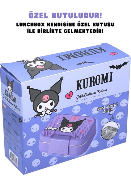Bento 1030ML Lunchbox Kuromi Lisanslı Tek Katlı 2 Bölmeli Paslanmaz Çelik Sefer Tası Yemek Kutu indirimleri
