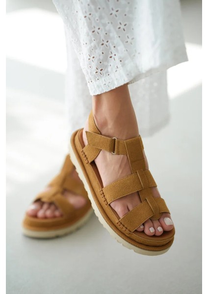 Eva Hafif Taban Rahat Cırtlı Kadın Sandalet Taba fiyatları