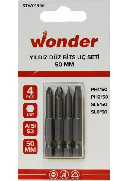 Yıldız Düz Bits Uç Seti 50MM 4 Lü (Ph1,ph2,sl5,sl6)