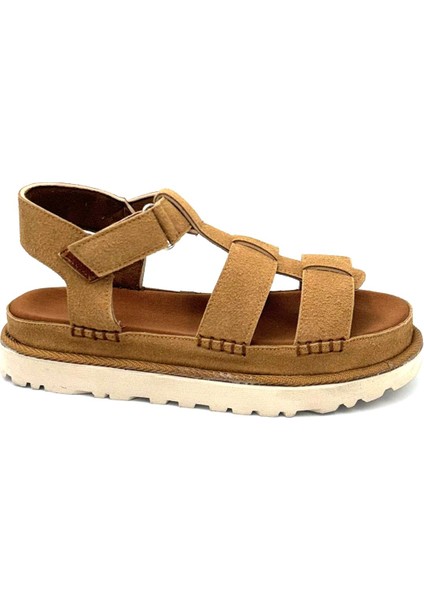 Eva Hafif Taban Rahat Cırtlı Kadın Sandalet Taba indirimleri