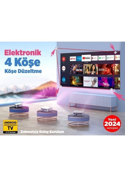 Leisure 495W 4K Destekli Wi-Fi + Buetooth LCD LED Projeksyon Cihazı - 220 Inç Yansıtma -Dolby Audio Hoparlör