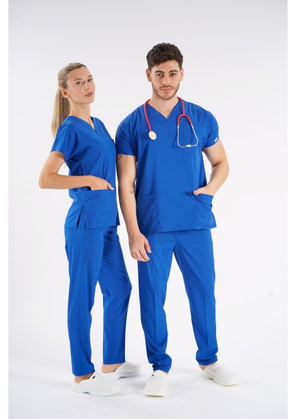 Saks Mavisi Dr. Greys Modeli Likralı Hemşire Forması Yarasa Kol Doktor Scrubs Hastane Takımı fiyatları