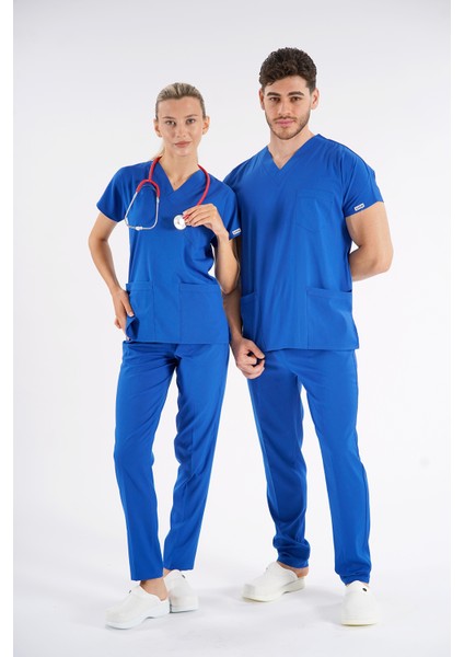 Saks Mavisi Dr. Greys Modeli Likralı Hemşire Forması Yarasa Kol Doktor Scrubs Hastane Takımı modelleri