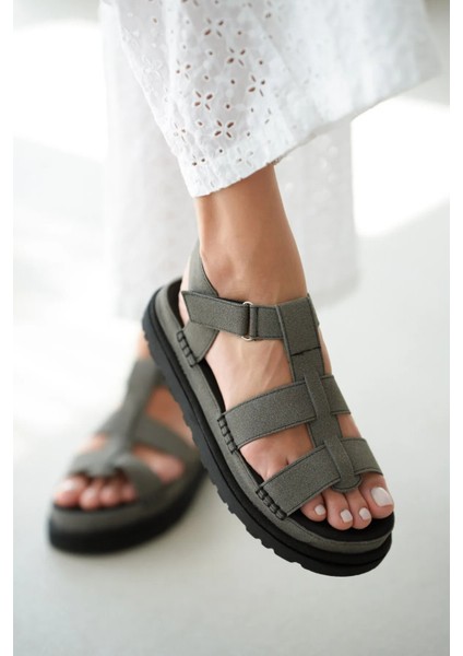 Eva Hafif Taban Rahat Cırtlı Kadın Sandalet Füme fiyatları