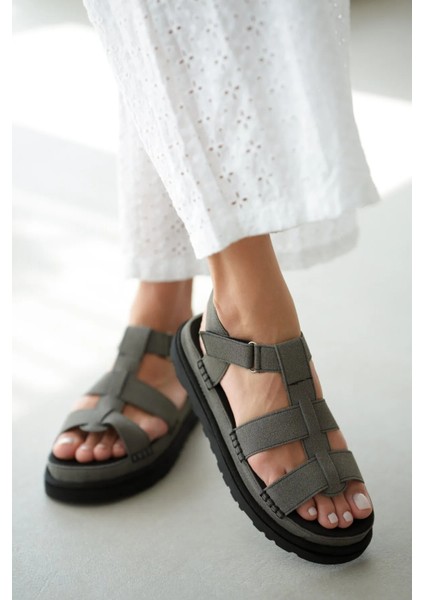 Eva Hafif Taban Rahat Cırtlı Kadın Sandalet Füme fırsatları