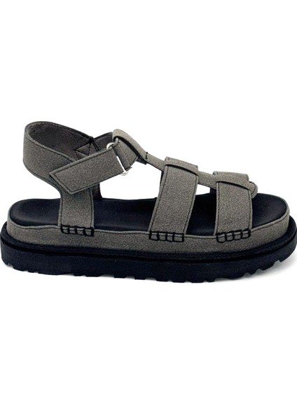 Eva Hafif Taban Rahat Cırtlı Kadın Sandalet Füme indirimleri