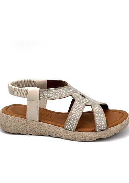 Mavi Poli Hafif Taban Damla Taş Detaylı Kadın Sandalet Bej fırsatları