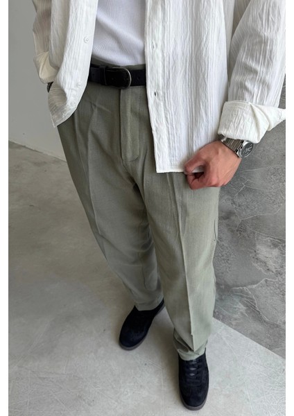 Haki Ham Keten Baggy Pantolon fiyatları