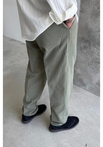 Haki Ham Keten Baggy Pantolon fırsatları